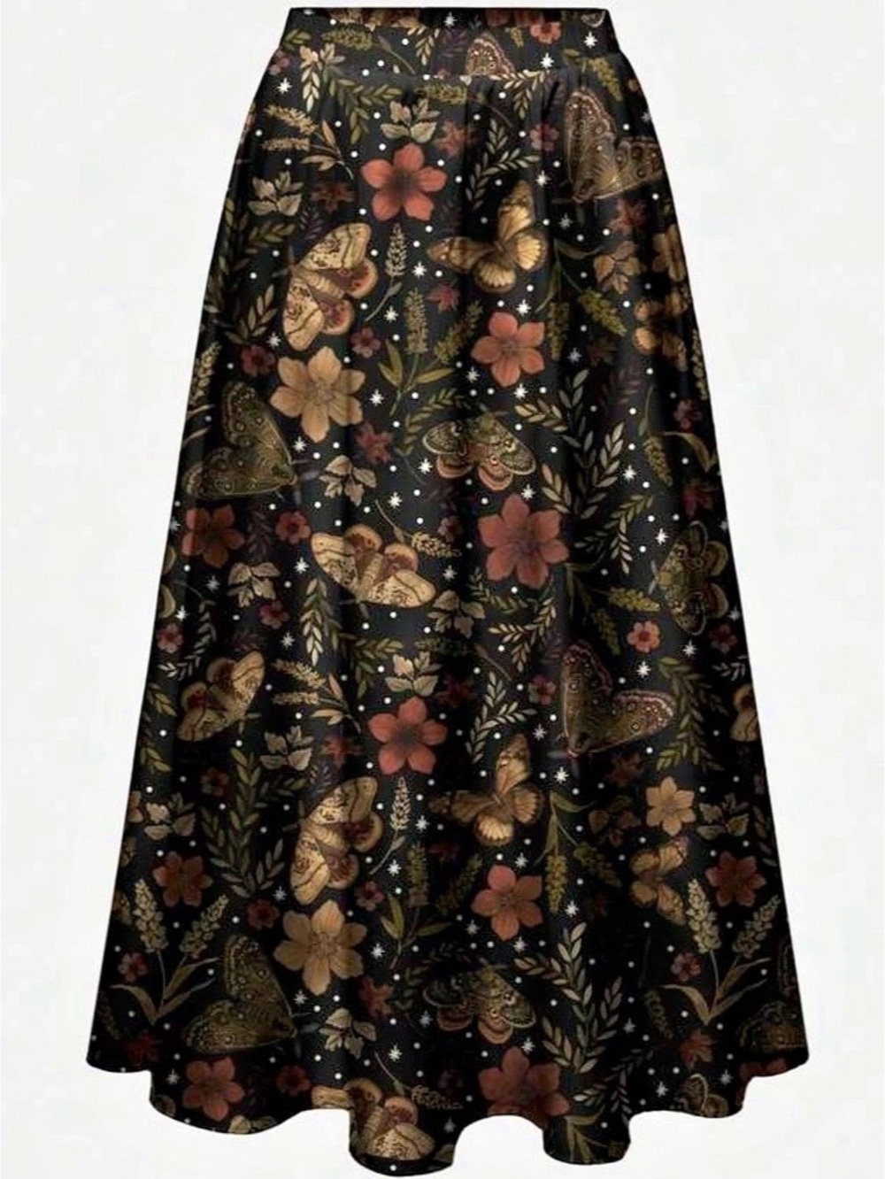 NWT Floral & Moths Maxi Skirt (Black & Brown)